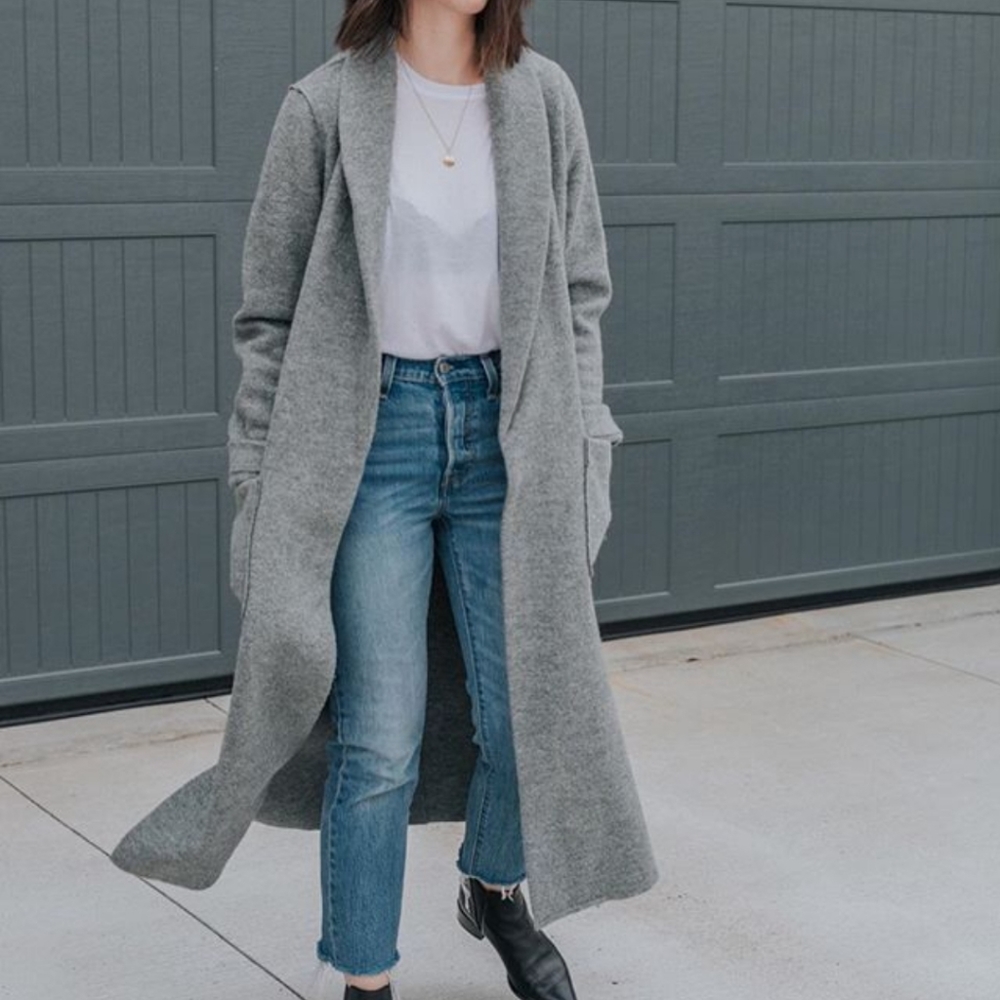 Silence + Nosie Oversized Cardigan Long  grey Duster sweater with side pockets - Picture 5 of 8